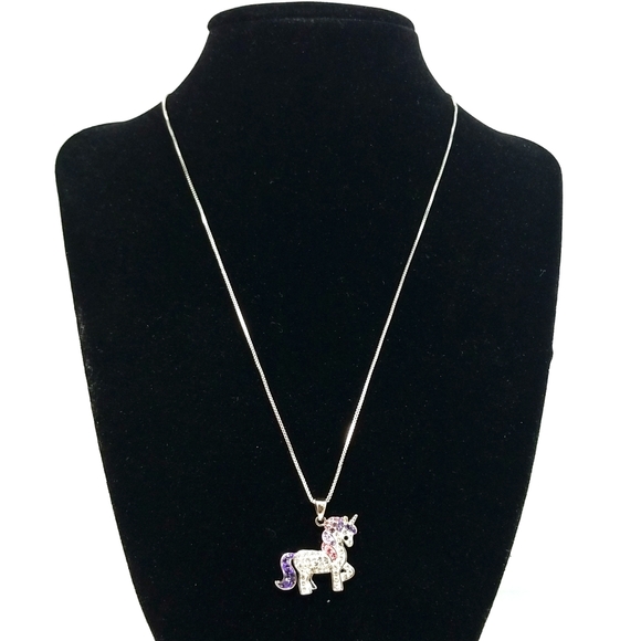 Kohls Unicorn Katy Perry Style Pendant Silver stone Chain Necklace 18” Gift Y2K - Picture 1 of 6